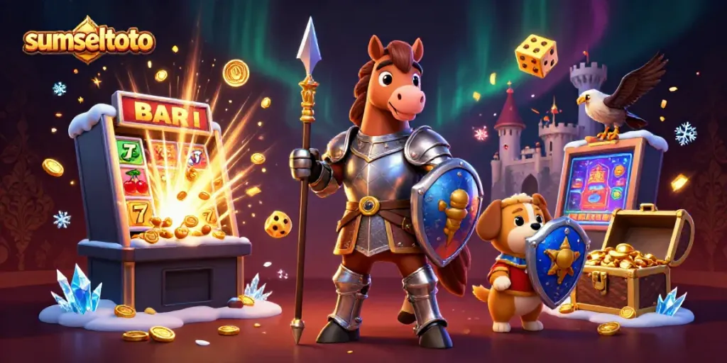 Experience the thrilling jackpots at sumseltoto with a lively medieval casino scene featuring heroic characters.